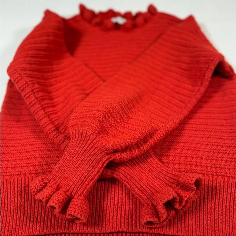 *NWT* MADEWELL Ruffle Ribbed Merino Wool High Neck Pullover Sweater in Red — M